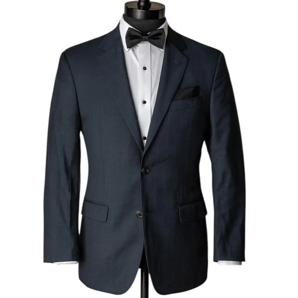Brooks Brothers Mens 39R Blue Wool Blazer Sport Coat‎ Windowpane Saxxon 1818 USA
